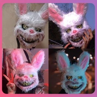 Creative Plush Horror Simulation Rabbit Headgear Mask Halloween Scary Mask Devil Plush Horror Bloody Rabbit Mask High Quality Props Costume Decoration [COD]