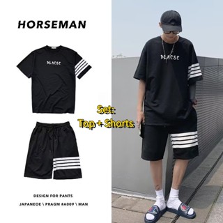 ชุดกีฬา เสื้อแขนสั้น กางเกงขาสั้น ลายตารางวาฟเฟิล เหมาะกับฤดูร้อน สําหรับผู้ชาย