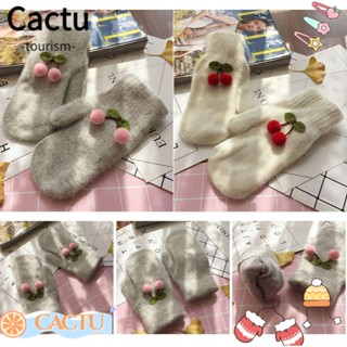 Cactu ถุงมือขนกระต่าย ให้ความอบอุ่น ภายในหนา สองชั้น นุ่ม แบบเต็มนิ้ว