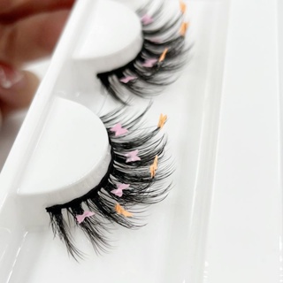 Exaggerated false eyelashes thickly curled 3D multi-layer color butterfly sequins art stage model hard eyelashes