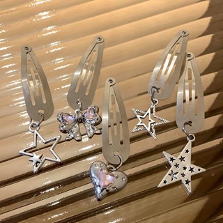 Silver star love hairpin female forehead bangs bb clip broken hair side clip headgear 2023 new hairpin