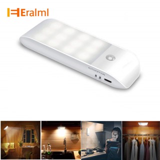 Eralml โคมไฟแม่เหล็ก 12 LED ตรวจจับการเคลื่อนไหวร่างกาย ชาร์จ USB