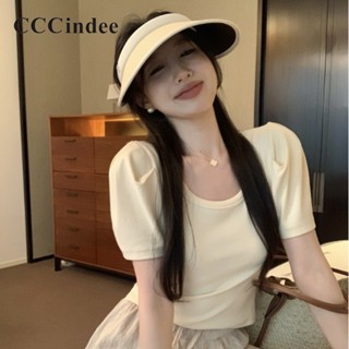 Cccindee เสื้อยืดคอกลม แขนพอง สีพื้น เข้ากับทุกการแต่งกาย แฟชั่นสําหรับผู้หญิง 2023