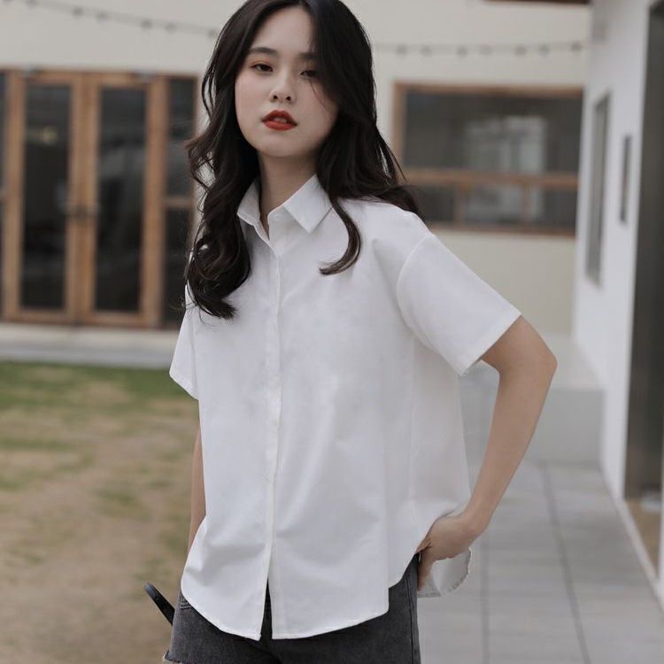เสื้อเชิ้ตแขนสั้นลําลอง-แบบบาง-สีขาว-เข้ากับทุกการแต่งกาย-สไตล์ฮ่องกงเรโทร-แฟชั่นฤดูร้อน-สําหรับผู้หญิง-2023