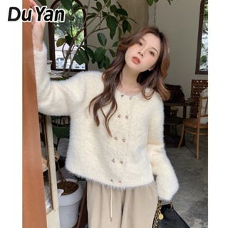 Du Yan เสื้อโค้ทกันหนาว ผ้ากํามะหยี่ขนมิงค์เทียม แบบนิ่ม เหมาะกับฤดูใบไม้ร่วง และฤดูหนาว สําหรับผู้หญิง