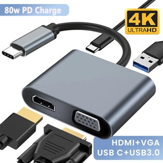 4 in 1 อะแดปเตอร์ฮับ USB C เป็น VGA 1080P HDMI PD 87W สําหรับ Macbook HP Phone Xiaomi TV PC