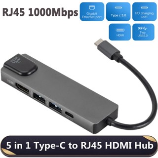 " ฮับอะแดปเตอร์ 5-in-1 TYPE-C เป็น HDMI เอาท์พุต 4K+ พอร์ตกิกะบิต USB 3.0 ชาร์จเร็ว PD Dock RJ45 พอร์ต 1000Mbps Lan