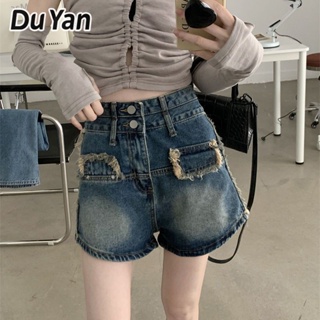 Du Yan กางเกงยีนขาสั้น เอวสูง สไตล์เกาหลี สําหรับผู้หญิง 2023