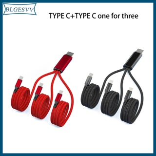 Blg สายชาร์จ USB Type C แบบถัก 3 in 1 หลายช่อง พร้อมพอร์ตเชื่อมต่อ Type-C 3 พอร์ต