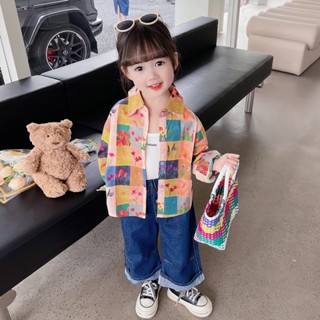 เสื้อแจ็กเก็ตแขนยาว ผ้าฝ้าย ลายดอกไม้น่ารัก สวมใส่สบาย แฟชั่นฤดูใบไม้ร่วง สไตล์เกาหลี สําหรับเด็กผู้หญิง 2023