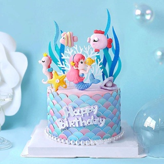 Under The Sea Animal ท็อปเปอร์เค้ก การ์ตูนนางเงือกน่ารัก สัตว์ทะเล ตกแต่งเค้ก Happy Mermaid วันเกิด ปาร์ตี้ ตกแต่ง เบบี้ชาวเวอร์ เด็ก โปรดปราน