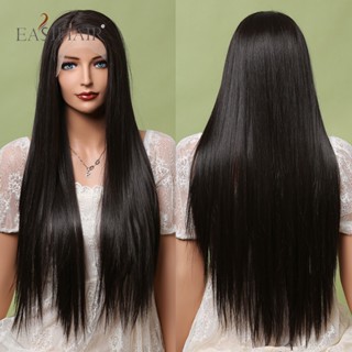 Easihair วิกผมสังเคราะห์ ลูกไม้ด้านหน้า สีน้ําตาลเข้ม พร้อมผมยาวตรง ทนความร้อน สีดํา สําหรับผู้หญิง