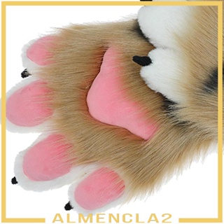 [Almencla2] ถุงมือขนยาว รูปอุ้งเท้าเสือน่ารัก อุปกรณ์เสริม สําหรับปาร์ตี้ฮาโลวีน คริสต์มาส 2 ชิ้น