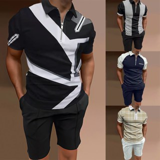 เสื้อยืดแขนสั้นลําลอง ระบายอากาศได้ดี และกางเกงขาสั้น สําหรับผู้ชาย จํานวน 2 ชิ้น
