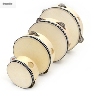 【DREAMLIFE】Tambourine 1 Pcs Metal Jingles Music Performance Wood + Imitation Sheepskin