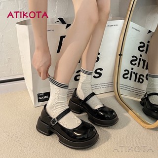 Atikota รองเท้าแมรี่เจน หนังนิ่ม ส้นเตี้ย แบบหนา ใส่สบาย กันลื่น สไตล์เรโทร แฟชั่นโลลิต้า สําหรับผู้หญิง