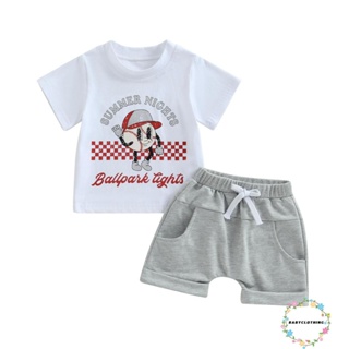 Babyclothes- ชุดเสื้อยืดคอกลม แขนสั้น พิมพ์ลายตัวอักษร และกางเกงขาสั้น เอวยางยืด แฟชั่นฤดูร้อน สําหรับเด็กผู้ชาย 2 ชิ้น