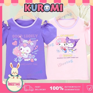 เสื้อยืดแขนสั้น เปิดไหล่ ผ้าฝ้าย พิมพ์ลาย Sanrio Kuromi แฟชั่นฤดูร้อน สําหรับเด็ก ​เสื้อท็อป ฮาโลวีน