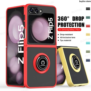 Matte Protection translucent Soft Edge Cover For Samsung Galaxy Z Flip 5 flip5 5G zflip5 Car Magnetic Ring Stand Case