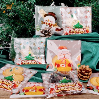 ถุงขนมพลาสติก ลายการ์ตูนซานต้า สโนว์แมน สําหรับใส่ขนม บิสกิต ปาร์ตี้คริสต์มาส 100 ชิ้น ต่อชุด