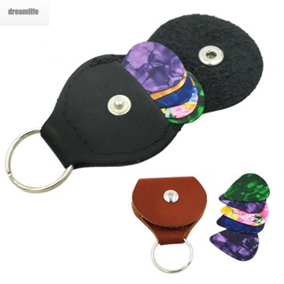 【DREAMLIFE】Guitar Pick Holder Guitar Bass Keyring Bag PU Leather Case Durable Metal Button