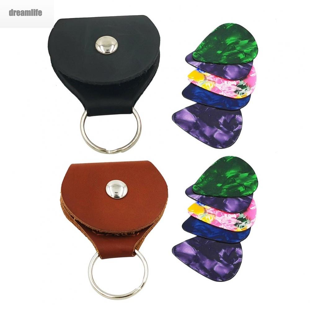 dreamlife-guitar-pick-holder-guitar-bass-keyring-bag-pu-leather-case-durable-metal-button