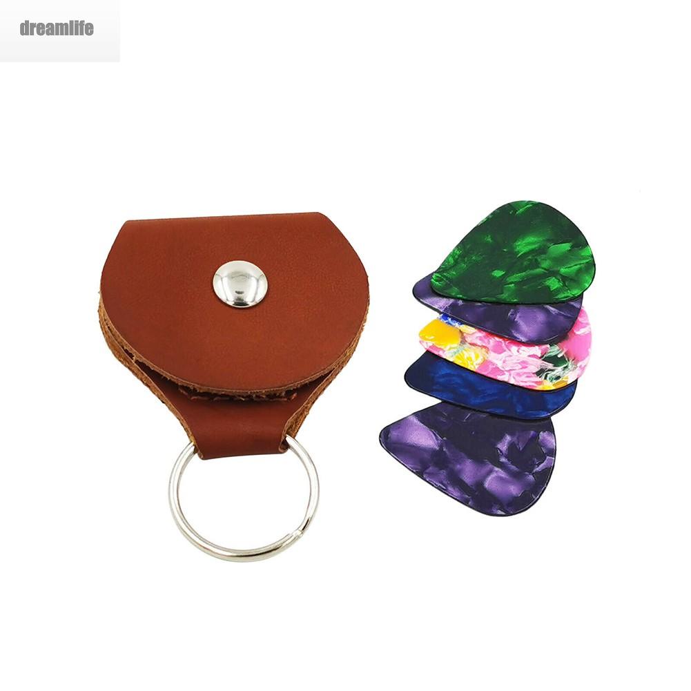 dreamlife-guitar-pick-holder-guitar-bass-keyring-bag-pu-leather-case-durable-metal-button