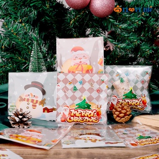 ถุงพลาสติก ลายการ์ตูนกวาง ซานต้า แบบใช้แล้วทิ้ง สวยหรู สําหรับใส่ขนมขบเคี้ยว ขนมขบเคี้ยว เทศกาลคริสต์มาส มี 100 ชิ้นต่อชุด