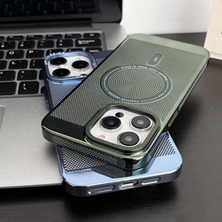 เคสโทรศัพท์กระจายความร้อนแม่เหล็กสำหรับ iPhone 15 14 13 12 Pro Max 15 Plus ชุบคูลลิ่งฝาครอบโทรศัพท์สำหรับ 14 15 ProMax เลนส์โลหะตัวป้องกันกล้อง