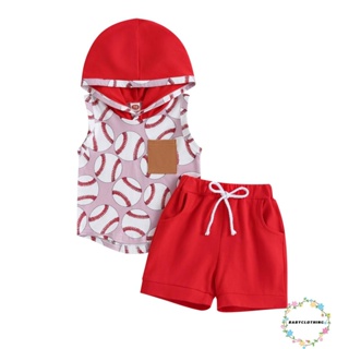 Babyclothes- เสื้อยืดแขนกุด พิมพ์ลายรักบี้ และกางเกงขาสั้น สีแดง แฟชั่นฤดูร้อน สําหรับเด็กผู้หญิง และผู้ชาย