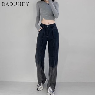 DaDuHey🎈 Women New Korean Style Retro Ins High Street Hip-Hop Jeans Niche High Waist Straight Front Slit Pants
