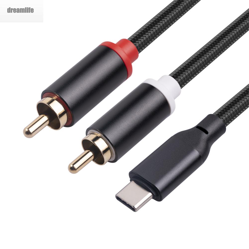 dreamlife-audio-cable-usb-type-c-to-2rca-male-1m-2m-amplifier-speaker-cable-brand-new