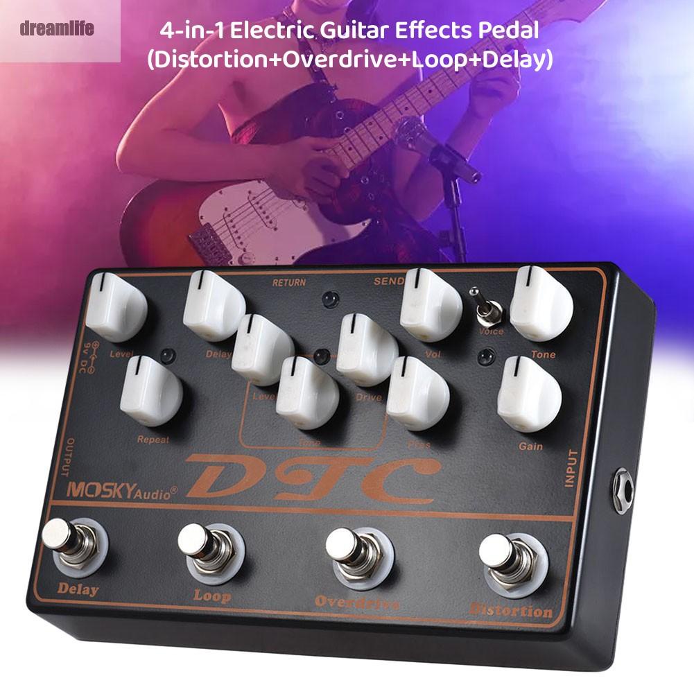 dreamlife-guitar-effect-pedal-4-in-1-accessories-adjustable-distortion-distortion-loop
