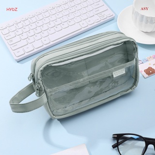 Asy กระเป๋าดินสอ กระเป๋าเครื่องสําอาง แบบใส 2 ช่อง อเนกประสงค์ สําหรับนักเรียน นักศึกษา นักธุรกิจ เดินทาง สํานักงาน