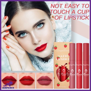 In Stock 3pcs Velvet Strawberry Matte Lipstick Makeup Lip Stick Pen Waterproof Long Lasting Moisturizer Lip Gloss -AME1