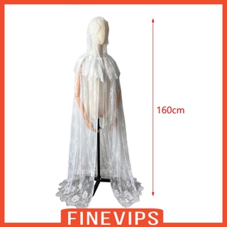 [Finevips] เสื้อคลุมยาว มีฮู้ด แต่งลูกไม้ สไตล์โกธิค เหมาะกับการแสดงบนเวที ฮาโลวีน สําหรับผู้หญิง