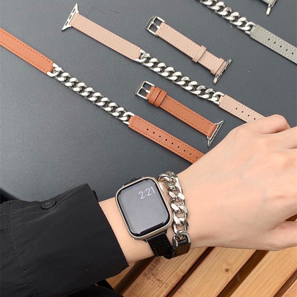 สายนาฬิกาข้อมือหนัง-โลหะ-สําหรับสมาร์ทวอทช์-iwatch-series-8-7-se-6-5-4-3-38-40-42-44-มม-49-มม-8-41-มม-45-มม