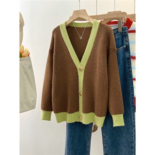 เสื้อกันหนาวแขนยาวลําลอง สีคอนทราสต์ แบบเรียบง่าย แฟชั่นฤดูใบไม้ผลิ และฤดูใบไม้ร่วง