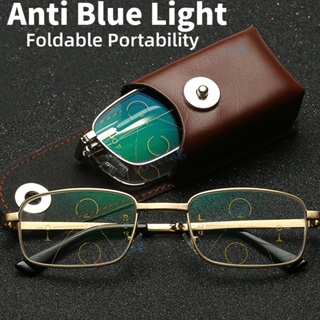 [ครบชุด] (ป้องกันแสงสีฟ้า) แว่นตาอ่านหนังสือแบบพับได้แบบพกพาแว่นตาไบโอโฟกัสแบบโปรเกรสซีฟสำหรับผู้ชายแว่นตาหนังเก่า