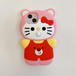 SANRIO เคสโทรศัพท์มือถือ ซิลิโคน ปิดด้านหลัง ลายการ์ตูนแมว Hello Kitty 3D สําหรับ iPhone 11 12 13 14 Pro Max 14Pro 13Pro