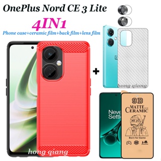 (4 In 1) เคสโทรศัพท์มือถือ พร้อมฟิล์มเซรามิค ฟิล์มกระจกนิรภัย ฟิล์มเลนส์ ฟิล์มด้านหลัง สําหรับ OnePlus Nord CE 3 Lite