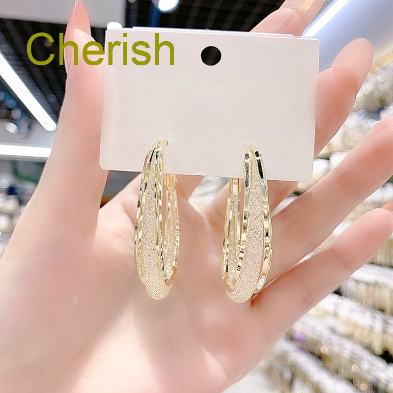 cherish-ต่างหูห่วงโลหะ-ตาข่าย-ออกแบบดี