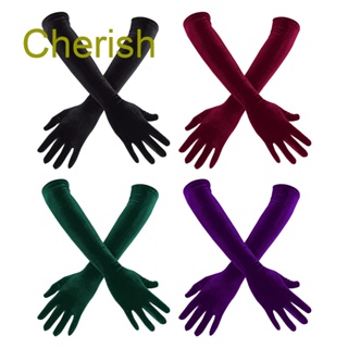 Cherish ถุงมือยาว ผ้ากํามะหยี่ สีดํา สไตล์เรโทร 53 ซม. สําหรับผู้หญิง