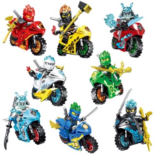 Ninjago Heroes ชุดของเล่นตัวต่อฟิกเกอร์ ขนาดเล็ก พร้อมรถจักรยานยนต์ เพื่อการศึกษา 8 ชิ้น