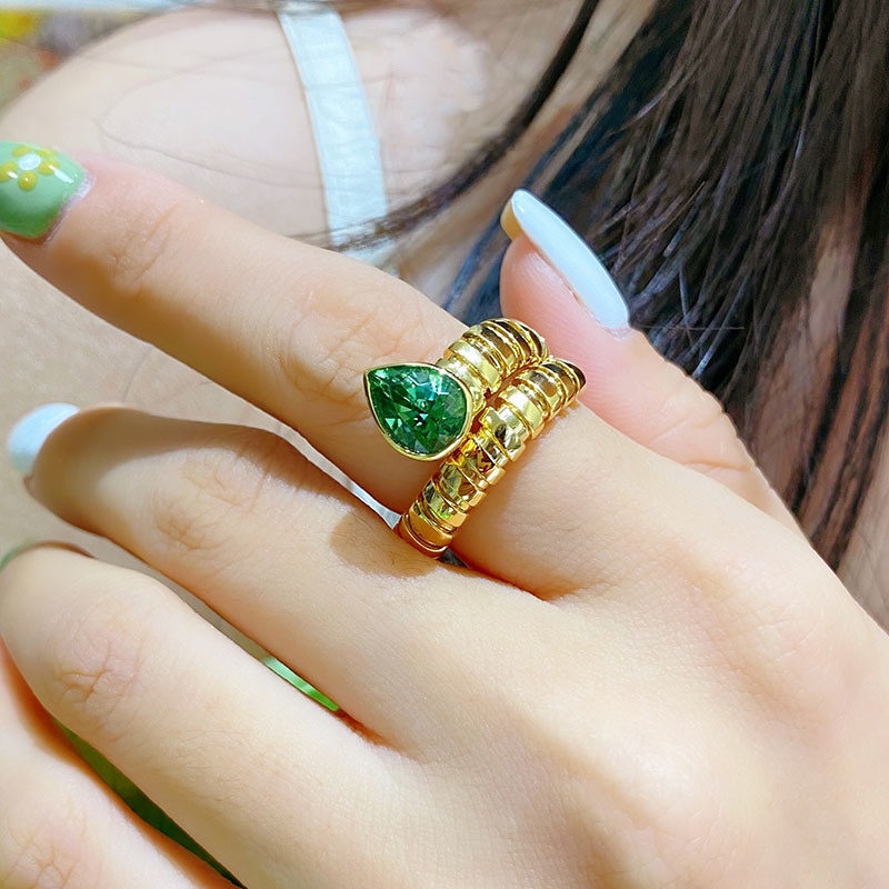 แหวนทัวร์มาลีน-แบบเปิด-ลายงู-สีเขียว-สีเหลือง-สไตล์วินเทจ-แฟชั่นสําหรับสตรี