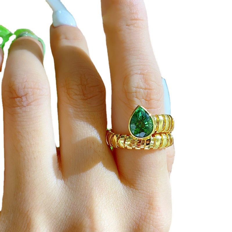แหวนทัวร์มาลีน-แบบเปิด-ลายงู-สีเขียว-สีเหลือง-สไตล์วินเทจ-แฟชั่นสําหรับสตรี