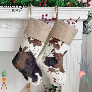 Cherry3 ถุงน่องโพลีเอสเตอร์ พิมพ์ลายวัว สําหรับตกแต่งบ้าน คริสต์มาส