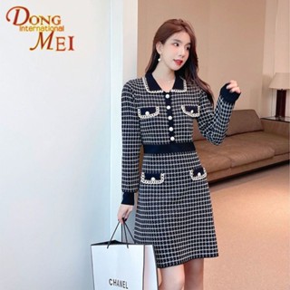 Xiaoxiang Style Houndstooth ชุดเดรสกันหนาว ผ้าถัก แฟชั่นฤดูใบไม้ผลิ และปีใหม่ สไตล์ฝรั่งเศส สําหรับผู้หญิง 2023