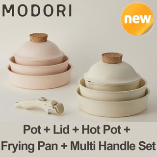 MODORI Ceramic 5 Cookware Set Pot Lid Frying Pan Multi Handle Pot