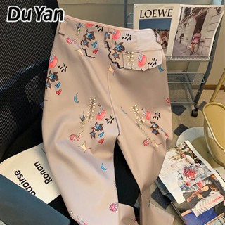 Du Yan กางเกงขายาวลําลอง ขากว้าง ทรงหลวม พิมพ์ลาย สไตล์ตะวันตก เรโทร แฟชั่นฤดูร้อน สําหรับสตรี 2023